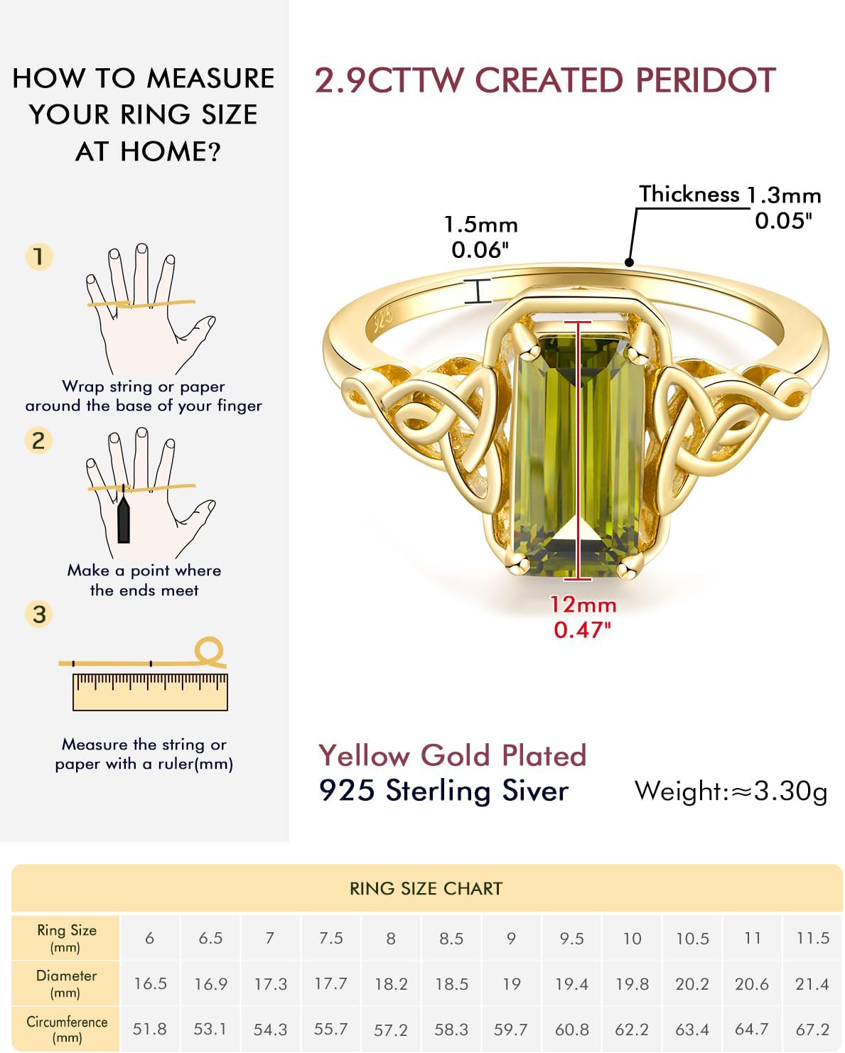 DAYBYDAY Celtic Birthstone Rings for Women, 925 Sterling Silver/18K Gold Plated Emerald Cut Celtic Knot Engagement Wedding Ring, Square Created Gemstone Promise Rings for Her Size 6-10