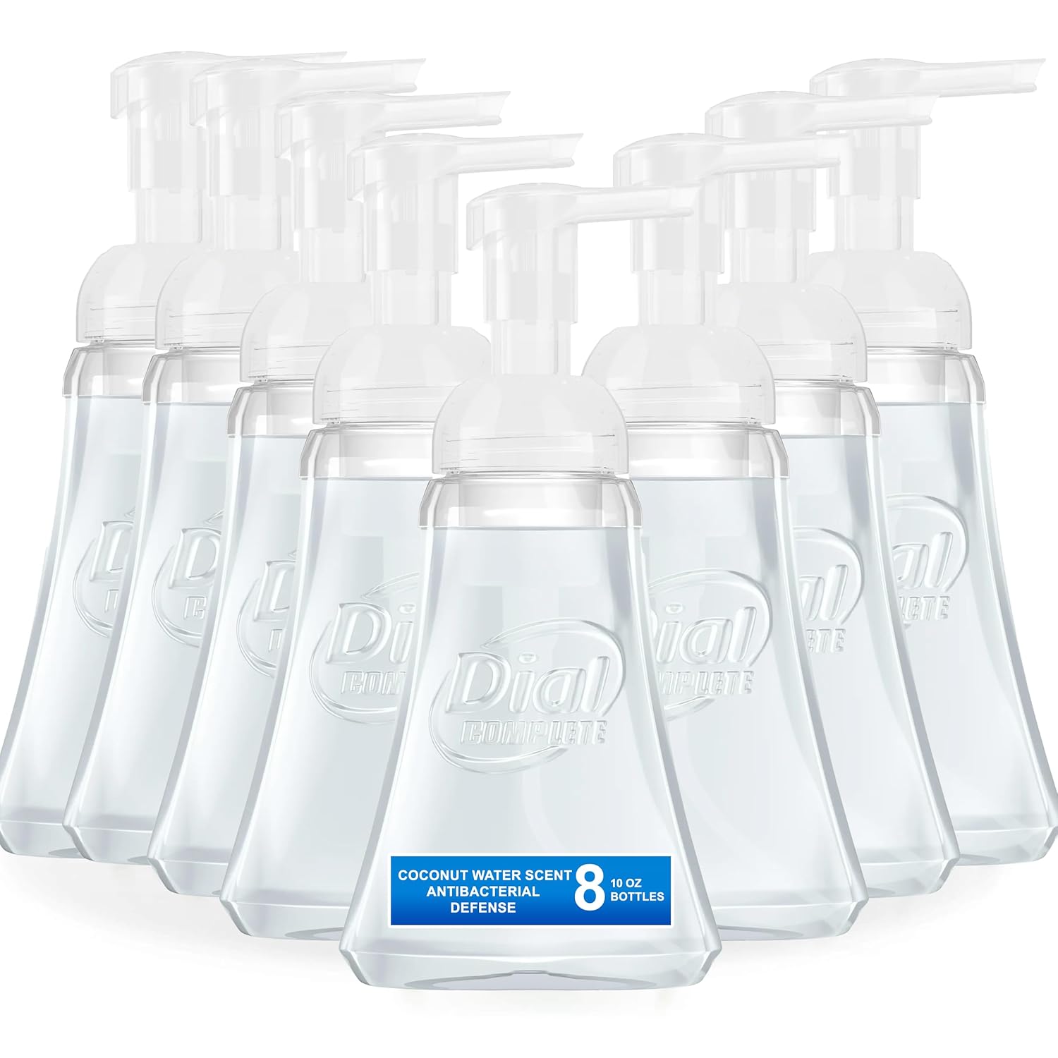Dial Complete Foaming Hand Wash, Bulk Pack 8 Count Hand Soap in Pump Bottle, Antibac Defense, Moisturizing Aloe Vera Formula, Coconut Water Scent, 10 fl oz Each
