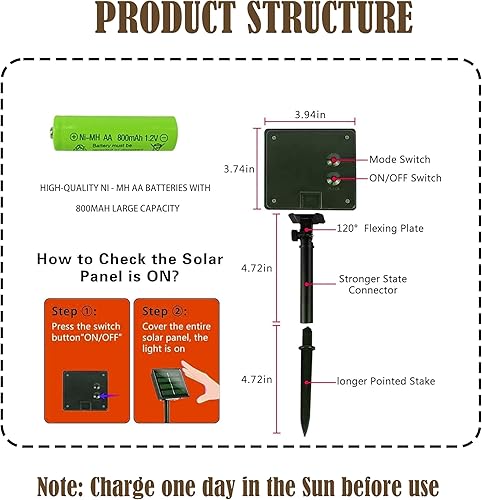 Miniatura 4 de TW SHINE Luces solares C6 de Navidad para exteriores, paquete de 2 tiras de luces de Navidad de 32 pies con 100 luces LED solares con 8 modos, luces