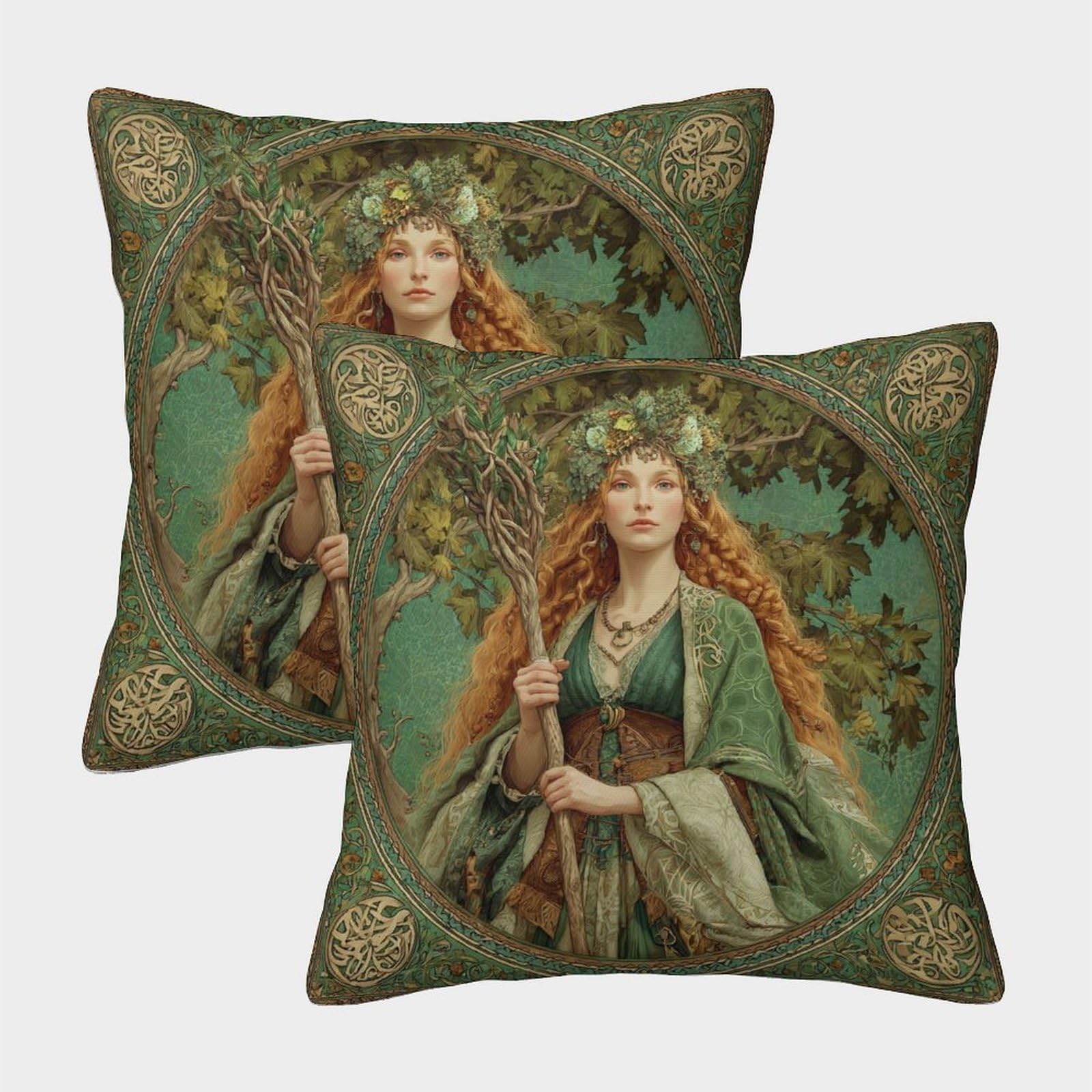 kaiyun 2 Pack Celtic Goddess Pillow Case Home Decoration Sofa Cushion Cover 40x40cm
