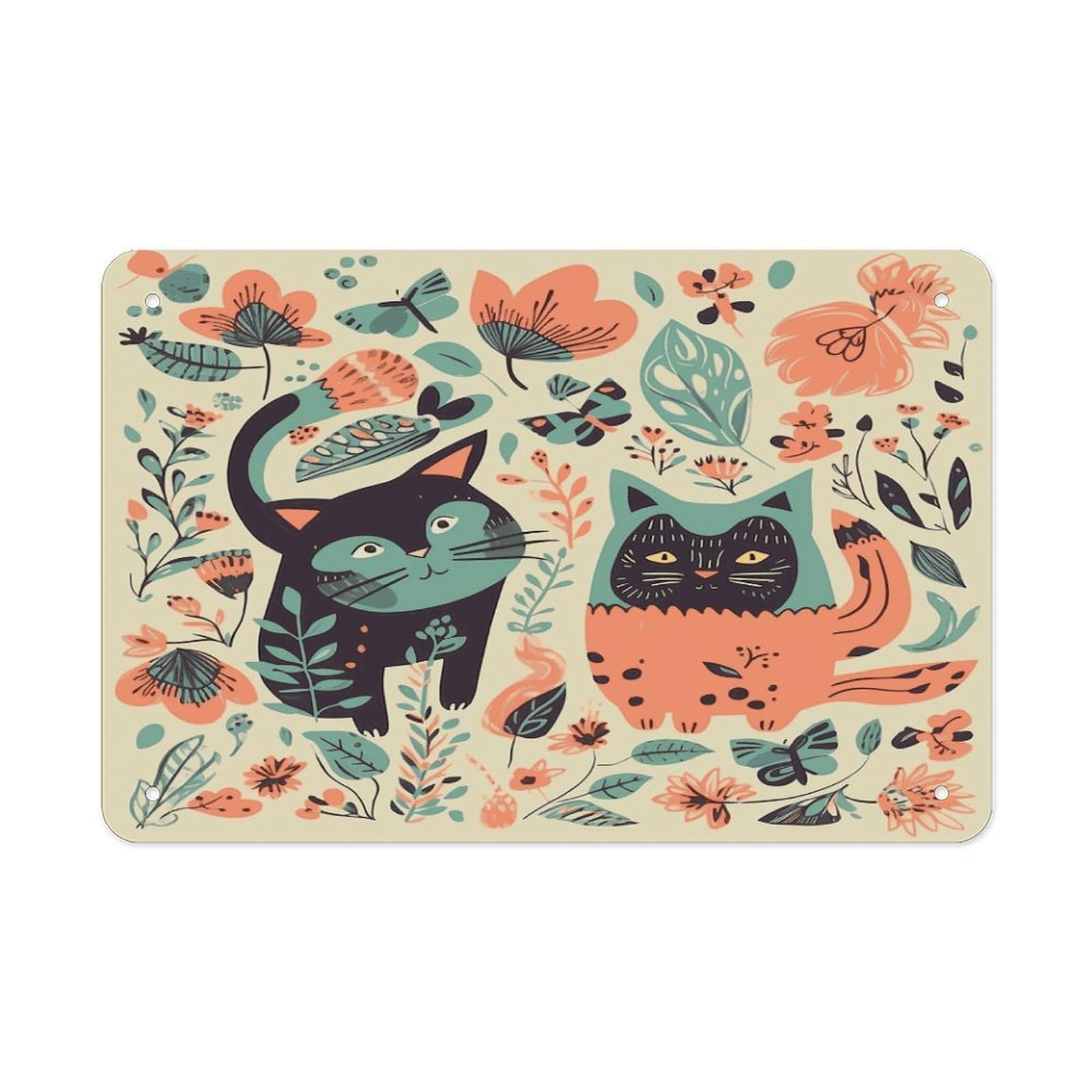 Fekiloot Style Funny Cats Birds And Flowers Metal Signs Wall Art Tin Sign