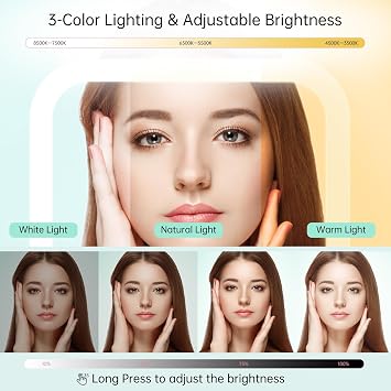FASCINATE Rechargeable Travel Makeup Mirror 30X Magnification, 7 Lighted Portable Vanity Mirror with 3 Colors Lighting & Stepless Dimming, Double Sided LED Mirror, Gift for Women (White+Bag)