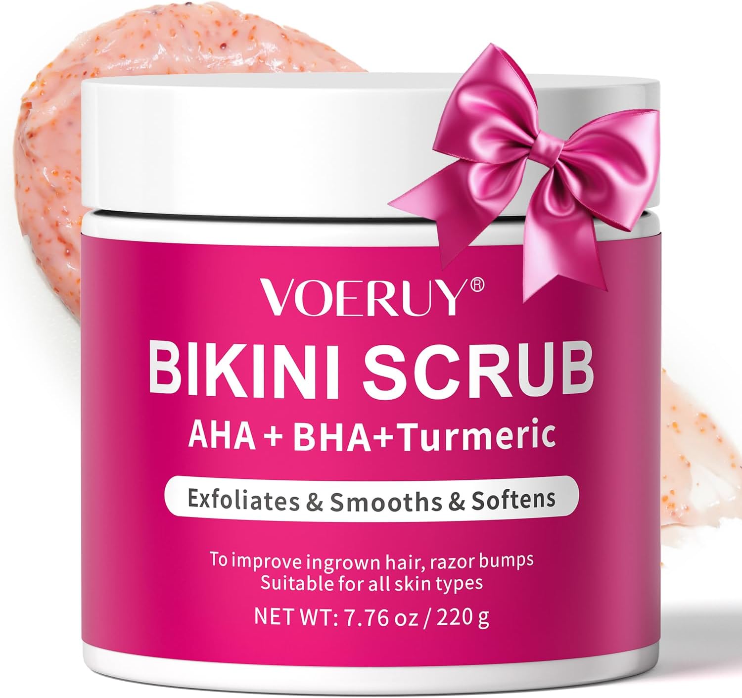 Bikini Area Exfoliator with 10% AHA+BHA & Turmeric, Ingrown Hair & Razor Bumps for Bikini Underarm Area, Skin Moisturizing, Smoothing, Even Skin Tone Exfoliating Body Scrub with Walnut Shell Powder