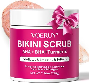 Bikini Area Exfoliating 10% AHA+BHA&Turmeric, Curly & Razor Bump, Bikini Underarms, Skin Moisturizing, Smoothing, Exfoliating Body Scrub, Walnut Shell Powder Included