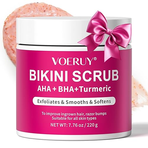Exfoliante de área de bikini con 10% AHA+BHA y cúrcuma, cabello encarnado y protuberancias de afeitar para área de las axilas del bikini, hidratante