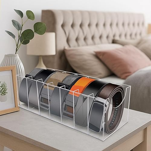 Miniatura 3 de Organizador de cinturón, soporte de almacenamiento de cinturón acrílico para el armario, 7 compartimentos para corbata y pajarita