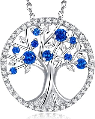 Dorella September Birthstone Necklace for Wife Blue Sapphire Jewelry Birthday Gifts Mom Tree of Life Jewelry Sterling Silver Women