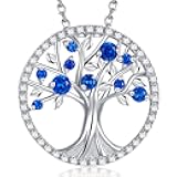 Dorella September Birthstone Necklace for Wife Blue Sapphire Jewelry Birthday Gifts Mom Tree of Life Jewelry Sterling Silver Women