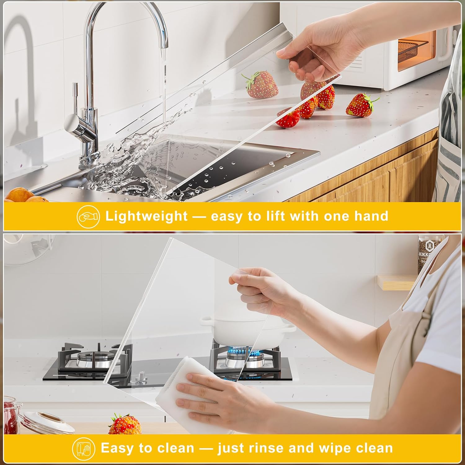 HELPLEX Acrylic Cutting Board with Counter Lip – Set of 3 Clear Non-Slip Chopping Boards and Cutting Boards for Kitchen Countertop, 17.5x13.5 & 16x12 + 8x12 Tray, Gift for Home Cooks