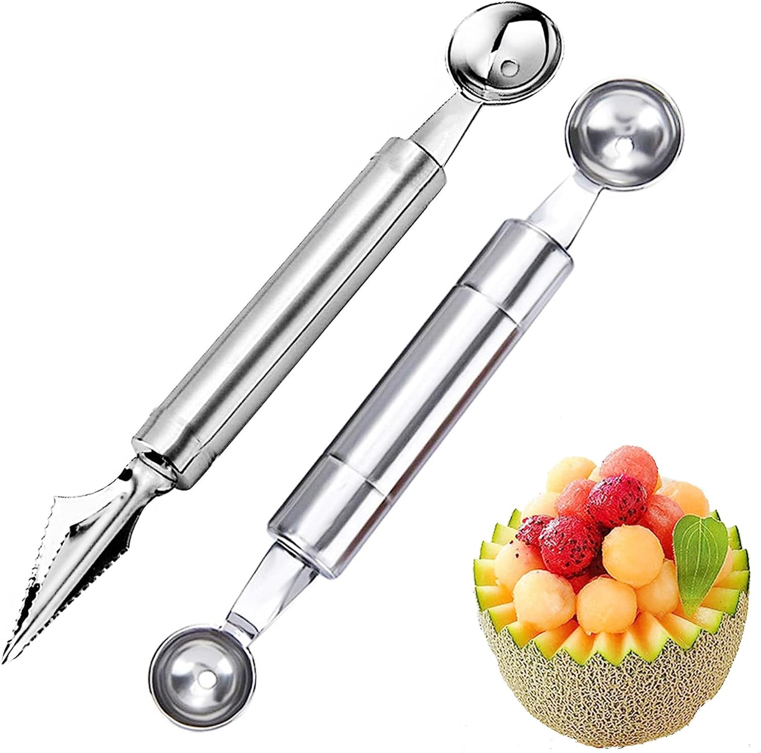 6-teiliges Obstschneider Set Aus Edelstahl - 2-in-1 Melonenlöffel & Kugelausstecher