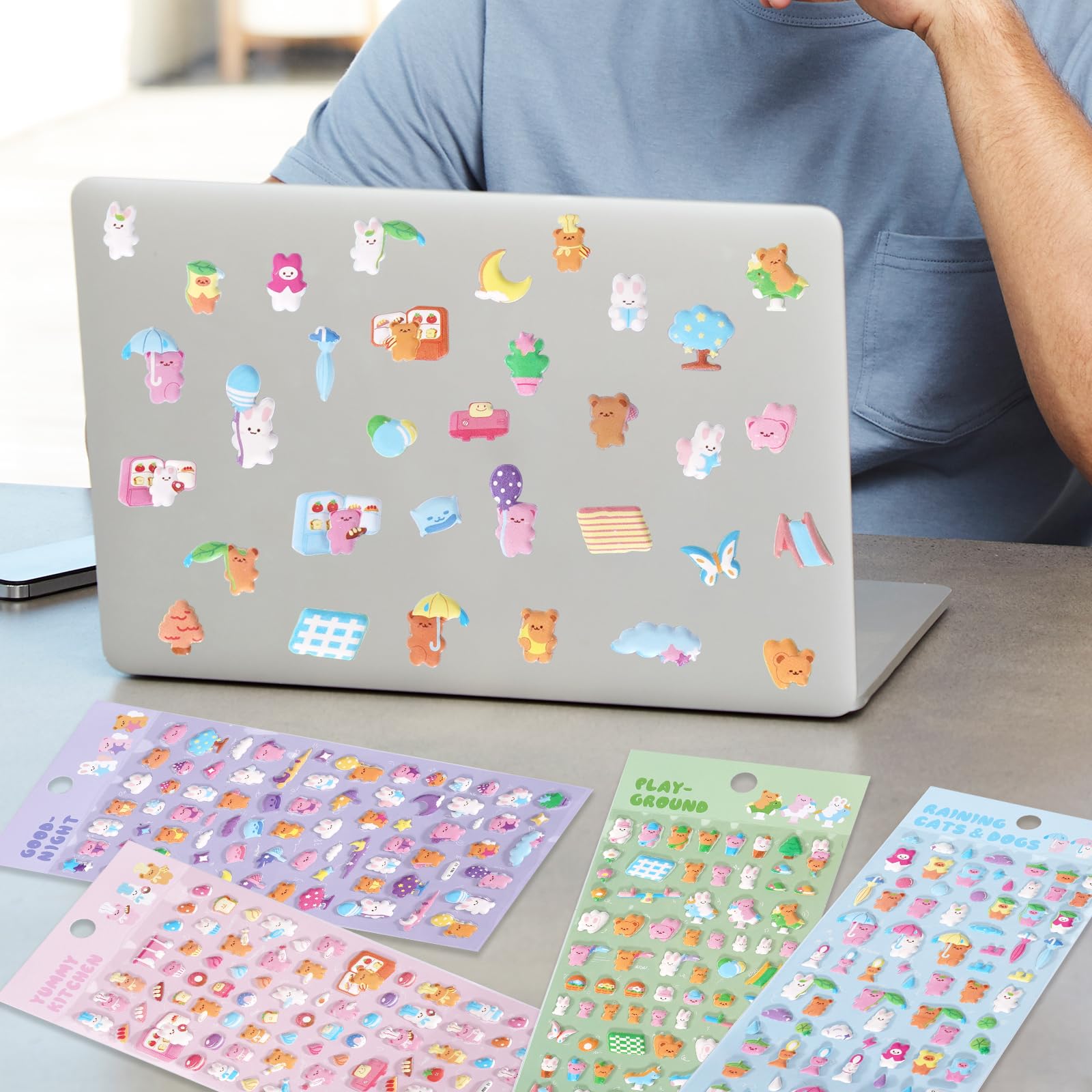 600+ 3D Puffy Sticker Set - 6 Blätter Mit Süßen Tieren & Kawaii Motiven