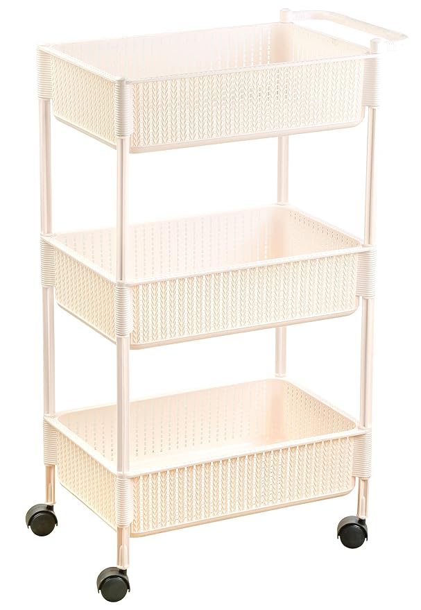 Nayasa Rope Multipurpose Foldable Trolley Basket with Wheels_Cream (NP4525_Cream)
