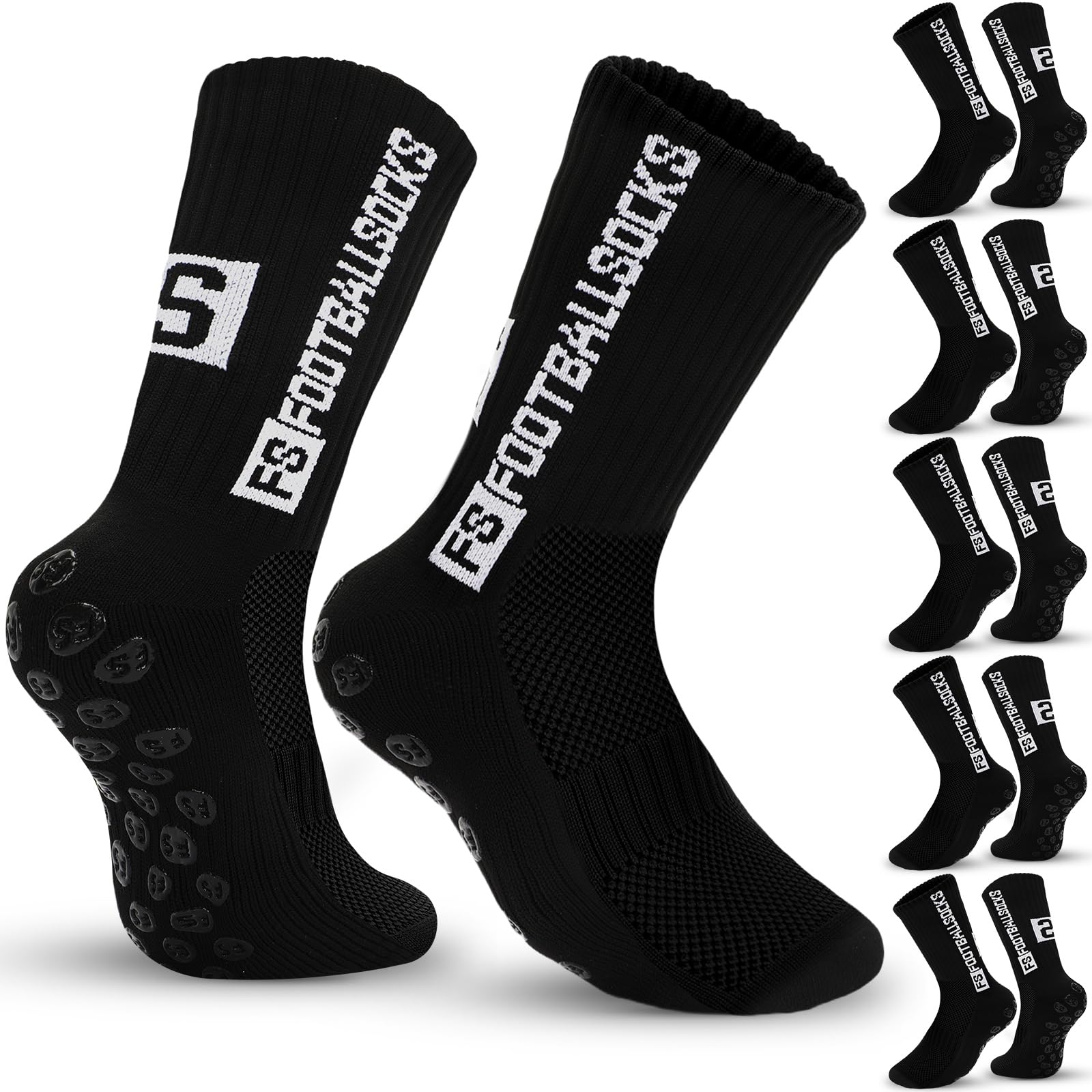 JUNEBRUSHS 6 Paar Fußball Sockens, Schwarz Fussball Socken Grip Rutschfeste Stopper für Männer Frau Bsewegung Zubehör Fußball Sachen
