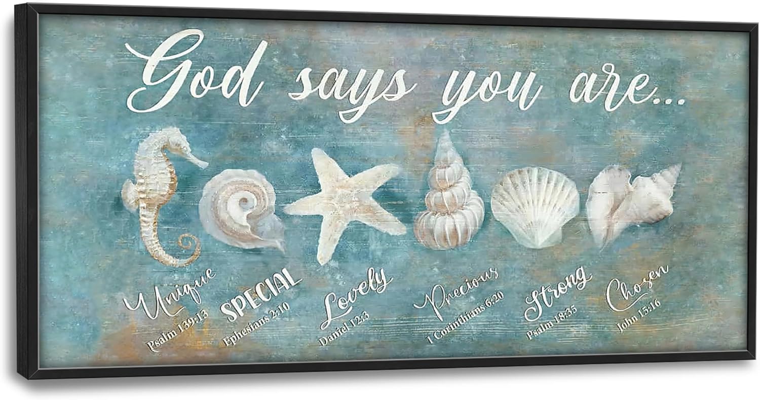 Extra Large Wall Art for Living Room Framed, Seashell Ocean Oversized Wall Decor Pictures, Beach Nautical Canvas Print Painting, Framed Artwork Bedroom Office Home Decor 30"x60"