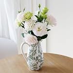 Decorative Ceramic Pitcher Vase, Green and White Floral Pattern, Flower Vase for Home Decor (Medium)