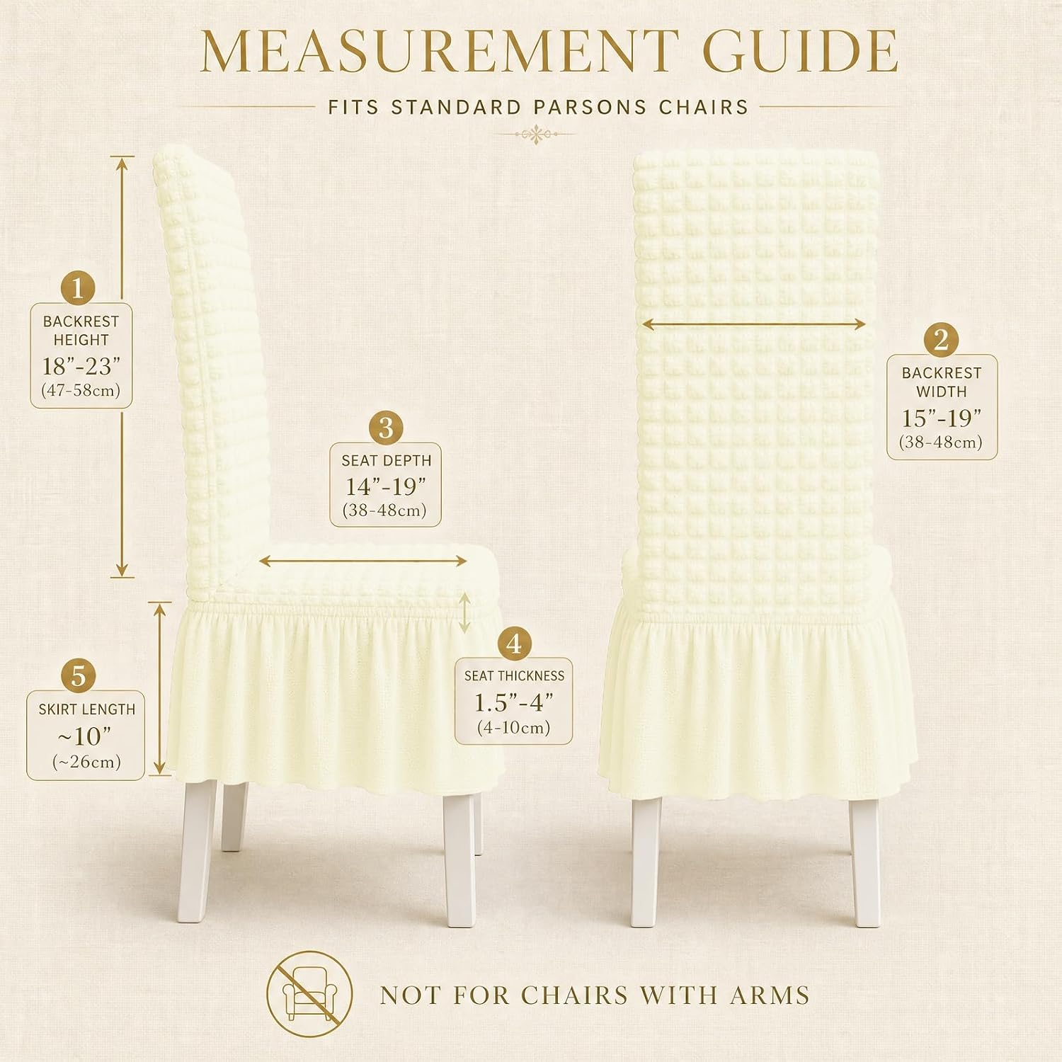 Chair Slipcovers with Skirt for Dining Room Set of 6 Cream | Non Slip Washable Reusable, Soft and High Elasticity Kitchen Dining Chair Covers, Country Style for Hotel Home Decor