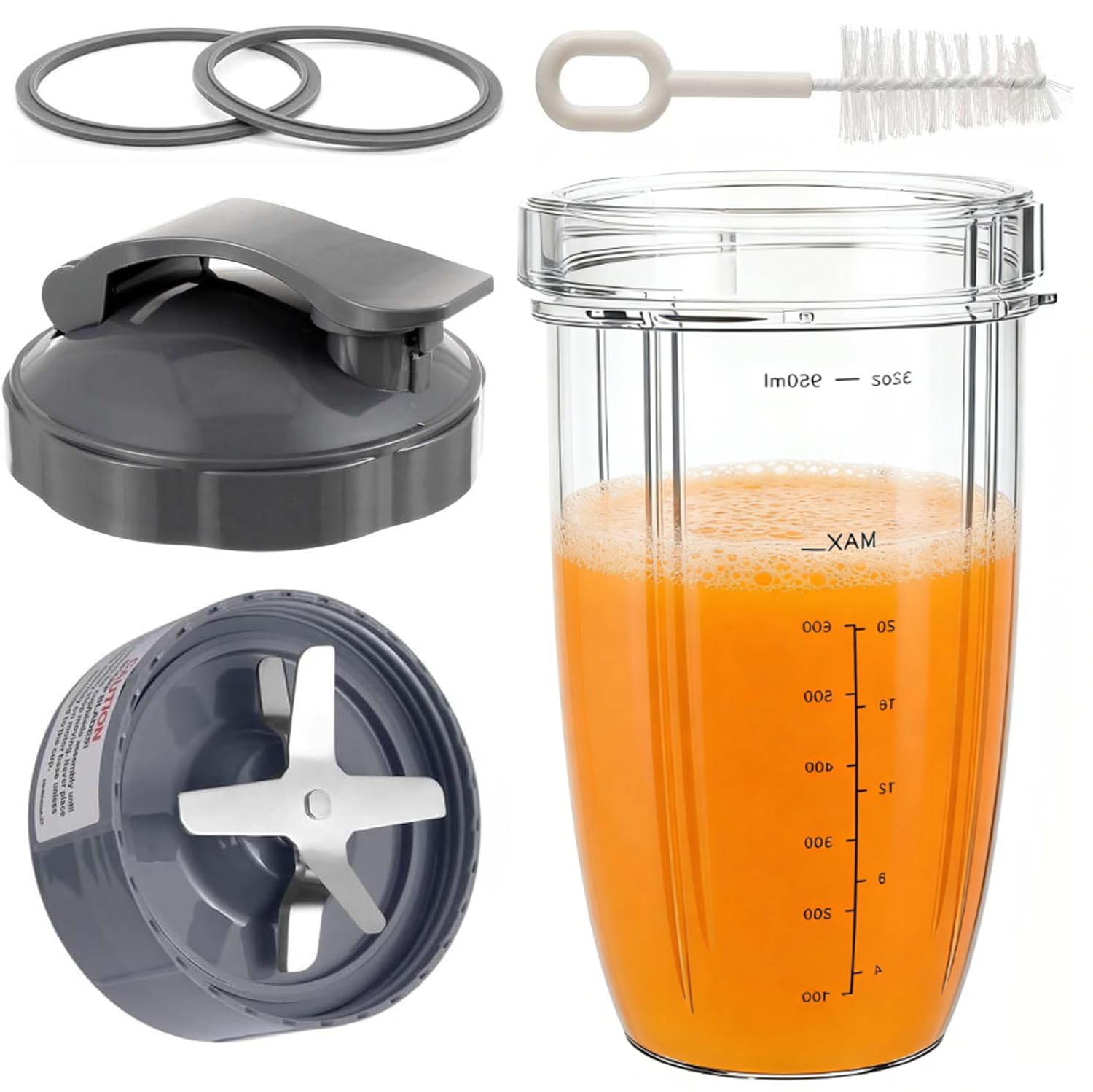 5 piezas de repuesto para batidora | cuchilla extractora y taza de vaso de 950ml para | 600 W y 900 W, incluye 1 tapa abatible para llevar y 2 juntas de goma