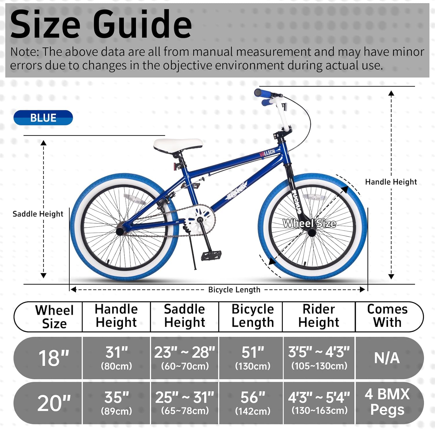 vollsch Freestyle BMX Bikes 18 20 Inch Kids Bicycle for 6-15 Years Old Teens, Boys, Girls, Beginner-Lever Riders,Multiple Colors