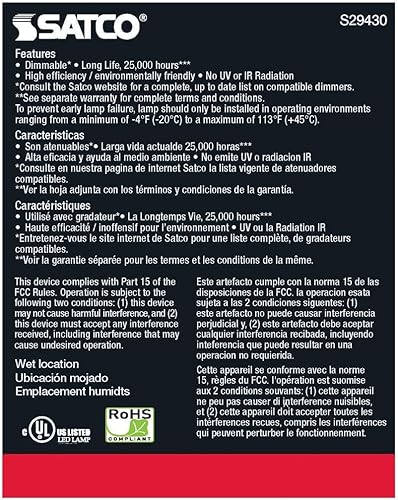 Miniatura 5 de Satco S29430 12.5PAR30LNLED40'927120V, 12.5 vatios LED PAR30LN 2700K ángulo de haz de 40 grados base media 120 voltios para el hogar, oficina,