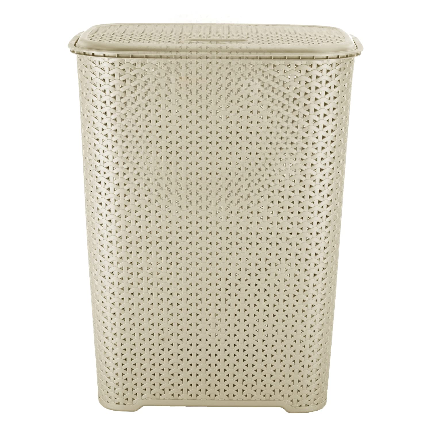 JMS we create smile 65 Litre Large Laundry Basket with Flip Lid - Knit Design Plastic Hamper Washing Baskets for Linen Clothes Storage Basket (Beige) โ image 1