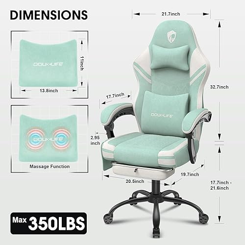 Miniatura 2 de Silla para videojuegos, silla de computadora de tela Tech con masaje, silla de oficina con cojín ensanchado de resorte, silla ergonómica de respaldo