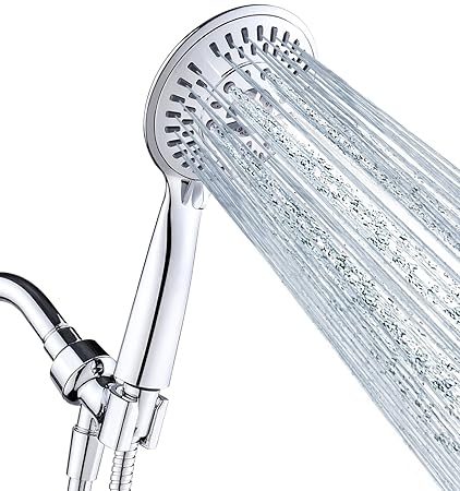 BRIGHT SHOWERS 9 Spray Settings Handheld Shower Head Set High Pressure Chrome Hand Held Showerhead with 60 Inch Flexible Shower Hose and Adjustable Shower Arm Mount Bracket