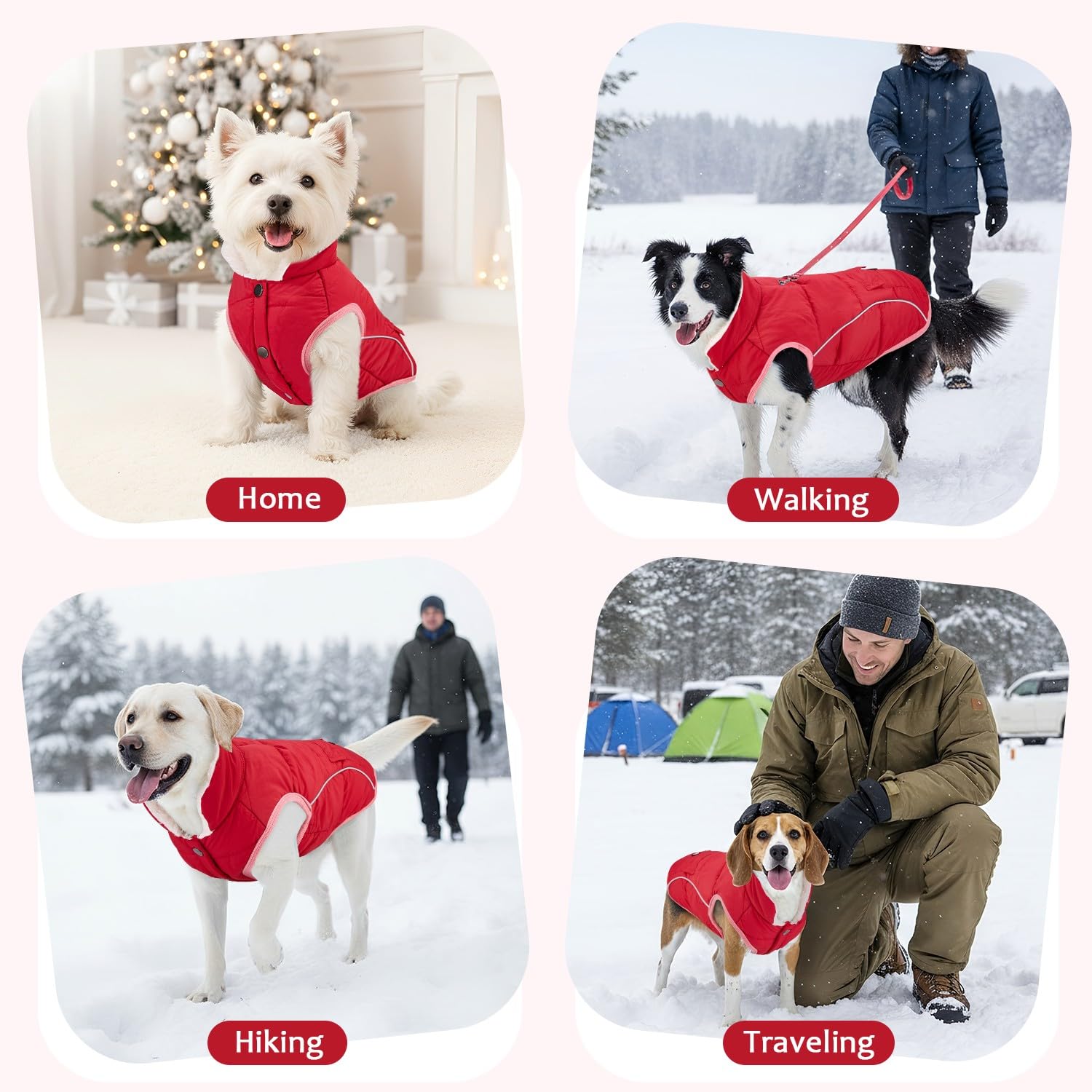 SlowTon Manteau d'hiver pour Chien - Veste de Neige pour Chien doublée en Polaire Chaude avec Bandes réfléchissantes et Poches, Gilet résistant à l'eau pour Temps Froid pour Petits et Moyens Chiens