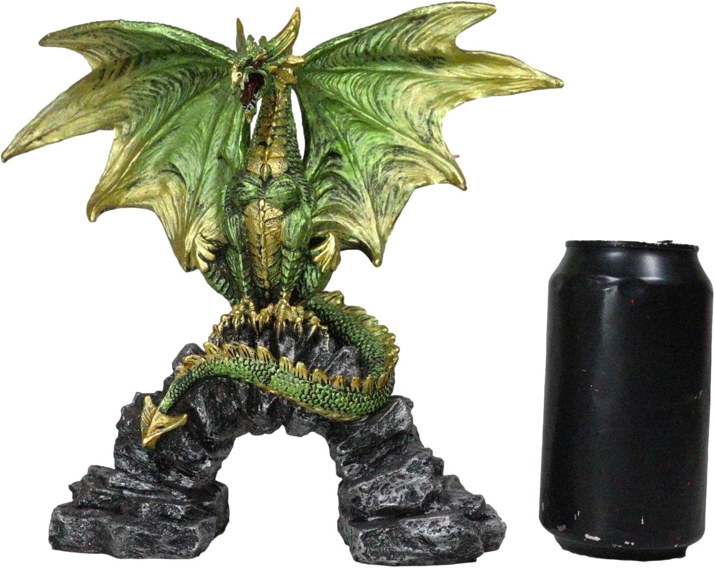 Ebros Gift Ancient Legendary Majestic Green Gold Scales Behemoth Dragon Perching On Ancient Rock Arch Figurine 9" Tall Dungeons Dragons Legends and Fantasy Decor Sculpture