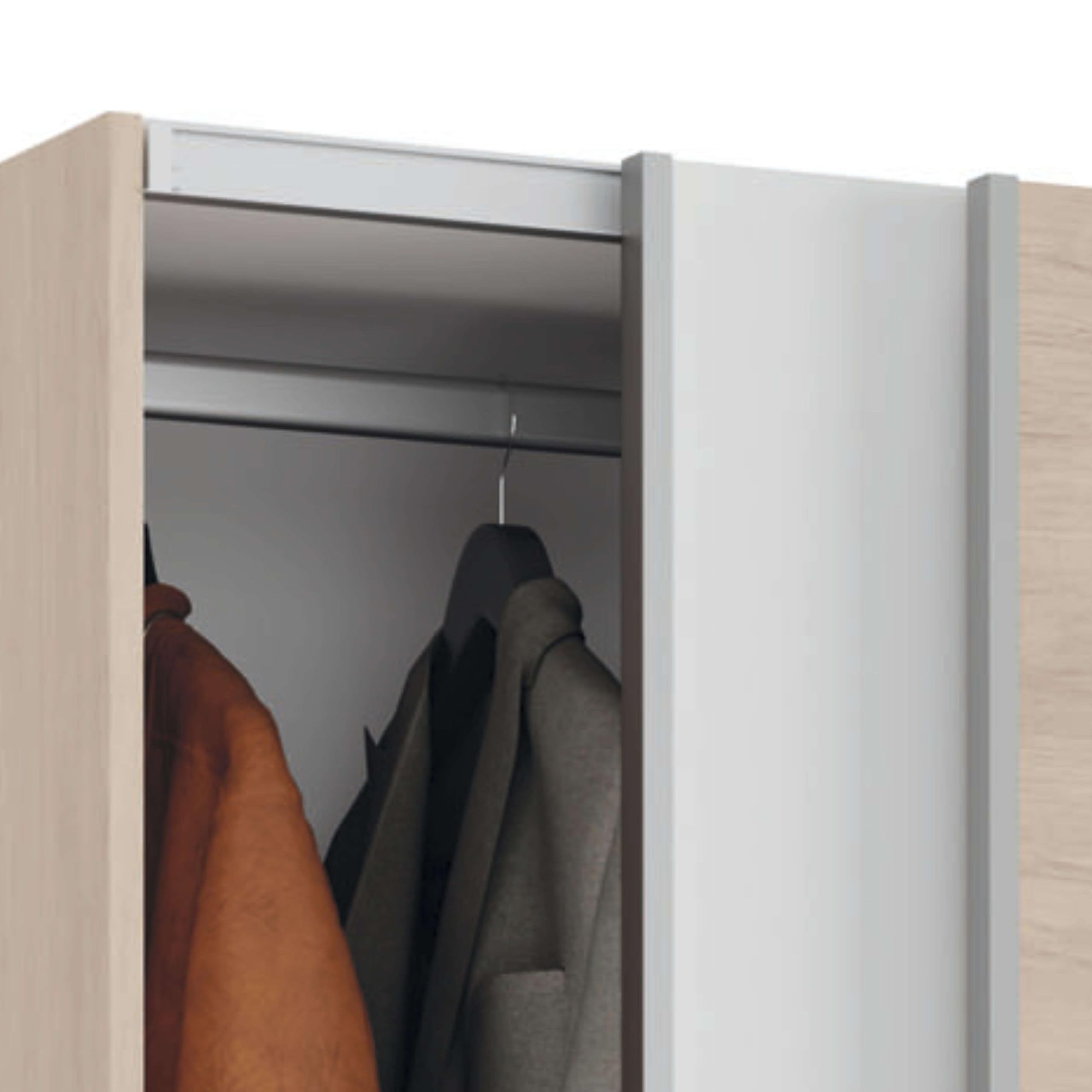 MUEBLES PITARCH | Armario Dormitorio Ropero 2 Puertas Correderas Perfil Aluminio 2 Barras, Blanco y Roble Aurora, 200x150x62cm (Alto x Ancho x Fondo), Moderno, Modelo Onix