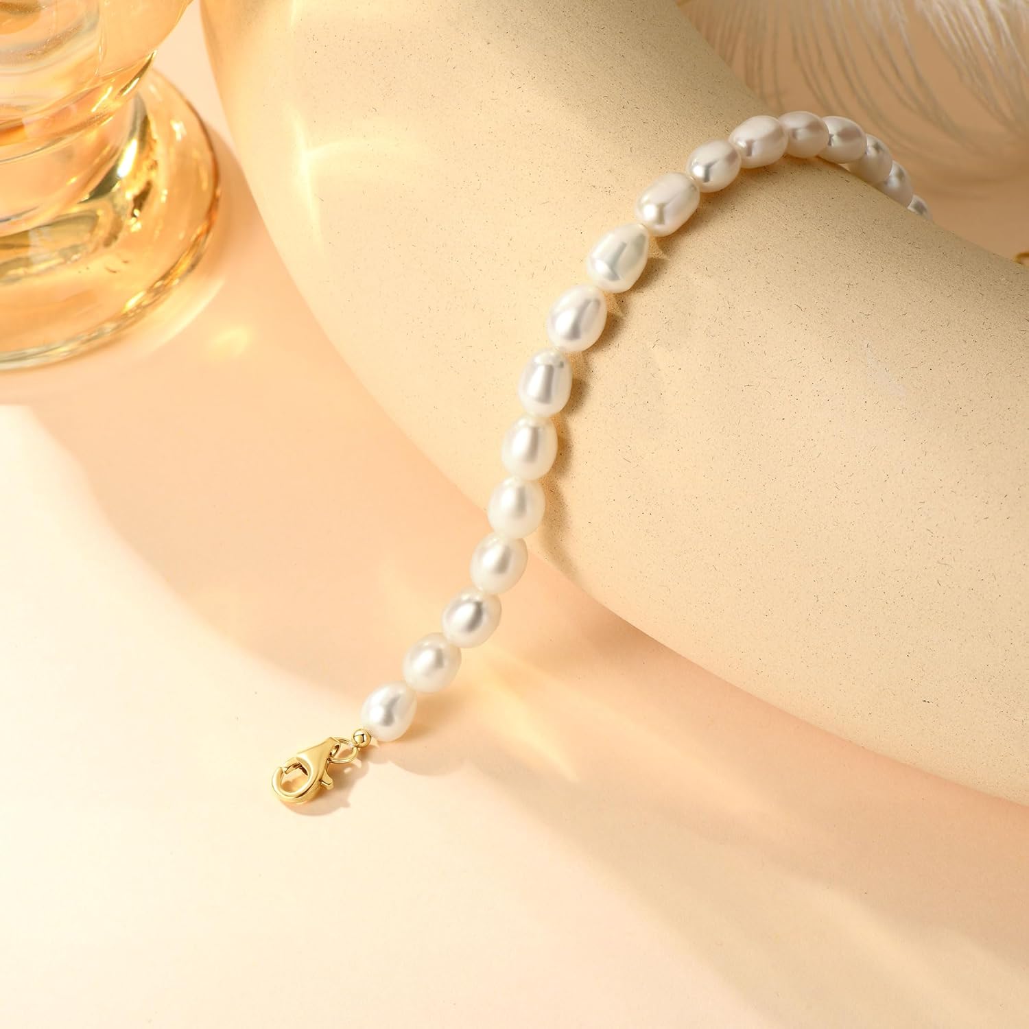 Sterling Silver Pearl Bracelets for Women, Freshwater Cultured White Pearl Handmade Trendy Bracelet Jewelry for Wdding Gifts - Image 3