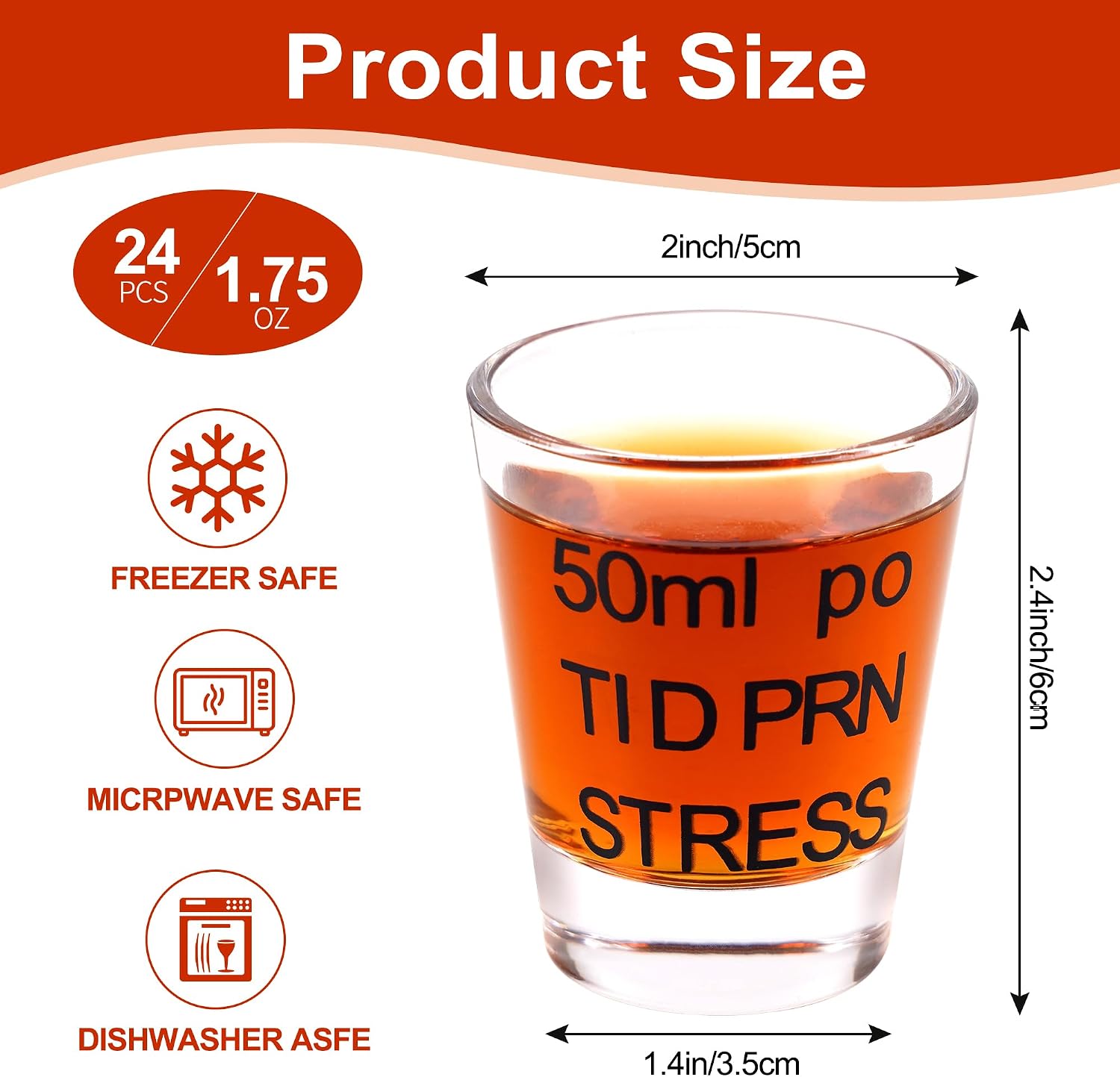 Kolewo4ever 24-Piece Funny Nurse Shot Glasses, 1.75 oz, Transparent, Glass, Reusable, Party, Nursing Events, Gifts