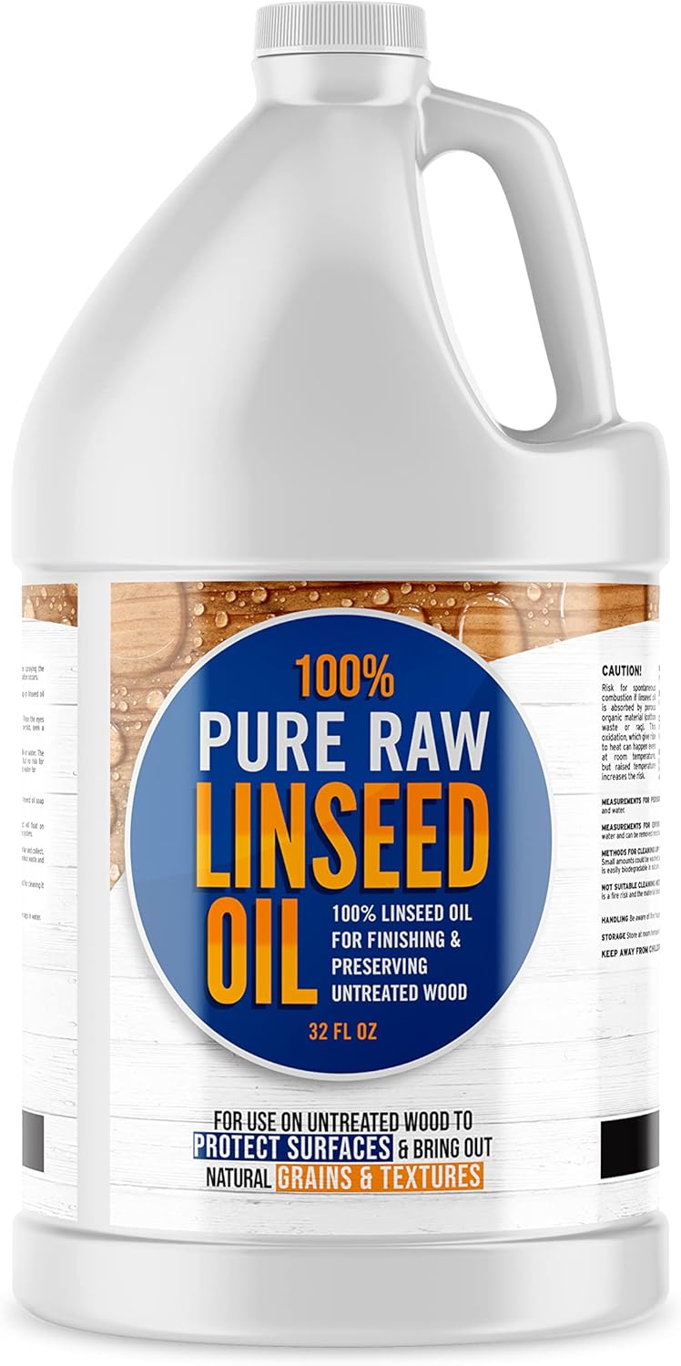 Ecoxall 100% Pure Raw Linseed Oil for Wood Finishing, Conditioner, and Protection for Indoor Outdoor Furniture, Floors, Decks, 1 Gallon (128 Fl oz), Pack of 1