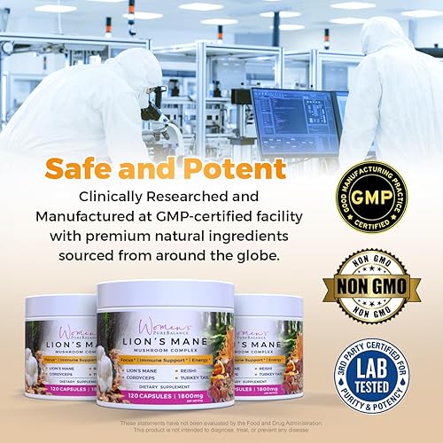 Miniatura 3 de Women's PureBalance Cápsulas de suplemento de hongo de melena de león con Reishi, Cordyceps, cola de pavo - Nootrópico cerebral para memoria,