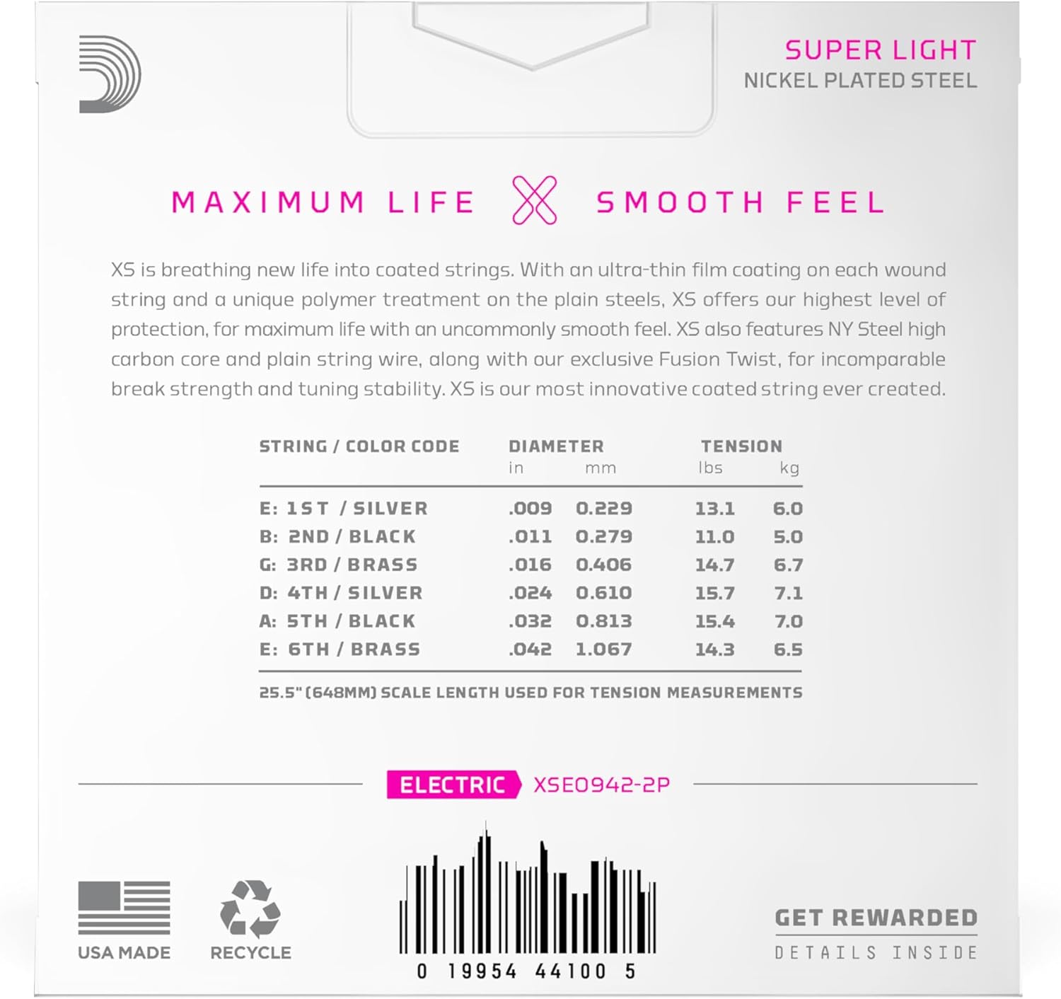 D'Addario Electric Guitar Strings, XS Nickel Coated, XSE0942-2P, Super Light Gauge 09-42, 6-String Set, Pack of 2