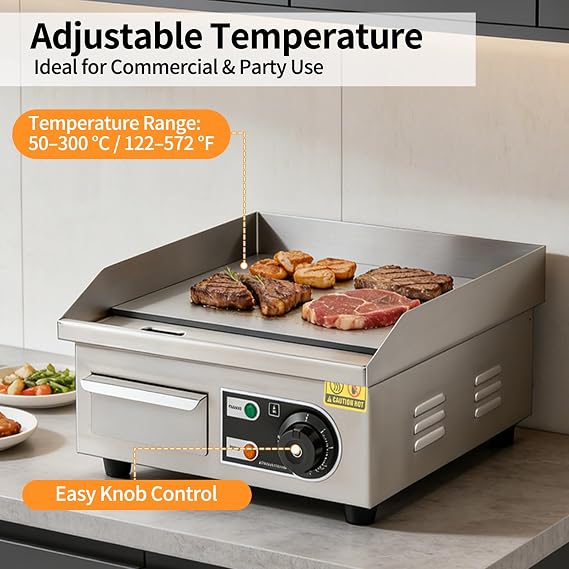 2000W Commercial Electric Griddle Stainless Steel Countertop Flat Top Griddle with Thermostatic Control, Teppanyaki Grill for Restaurants, Parties and Dinners