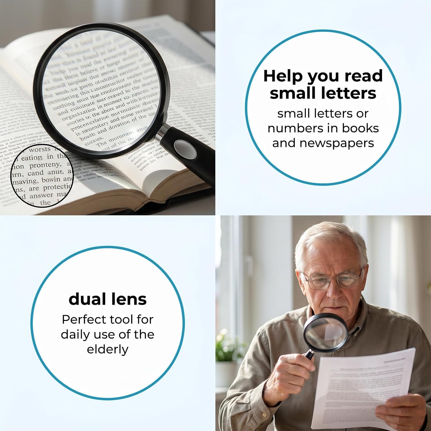3X 10X Magnifying Glass for Reading, Handheld Magnifier, 75mm