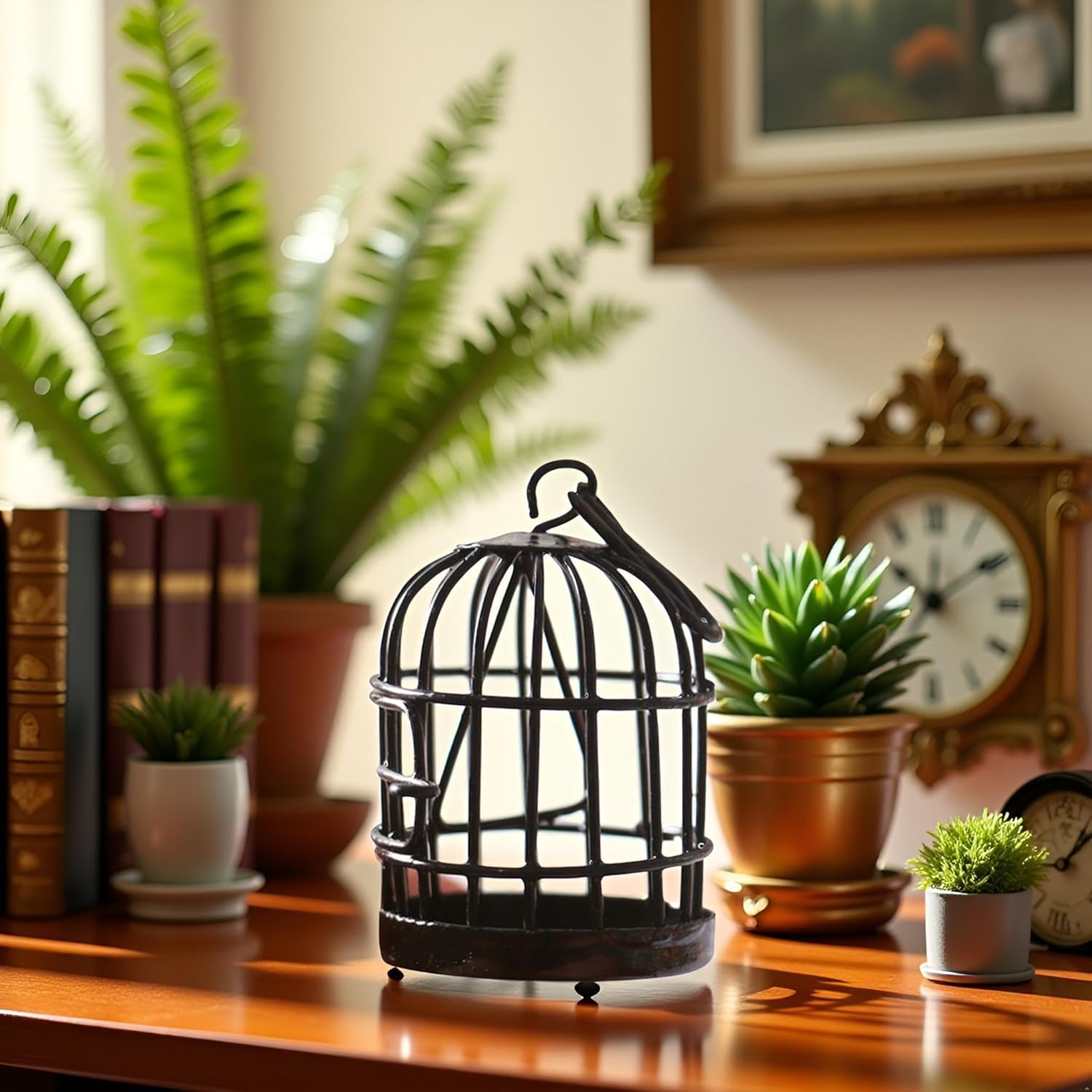 Miniature Bird cage Ornament Model Home Desktop Decor, Miniature Furniture and Accessories, Black, Miniature (3 cm length) - Image 4