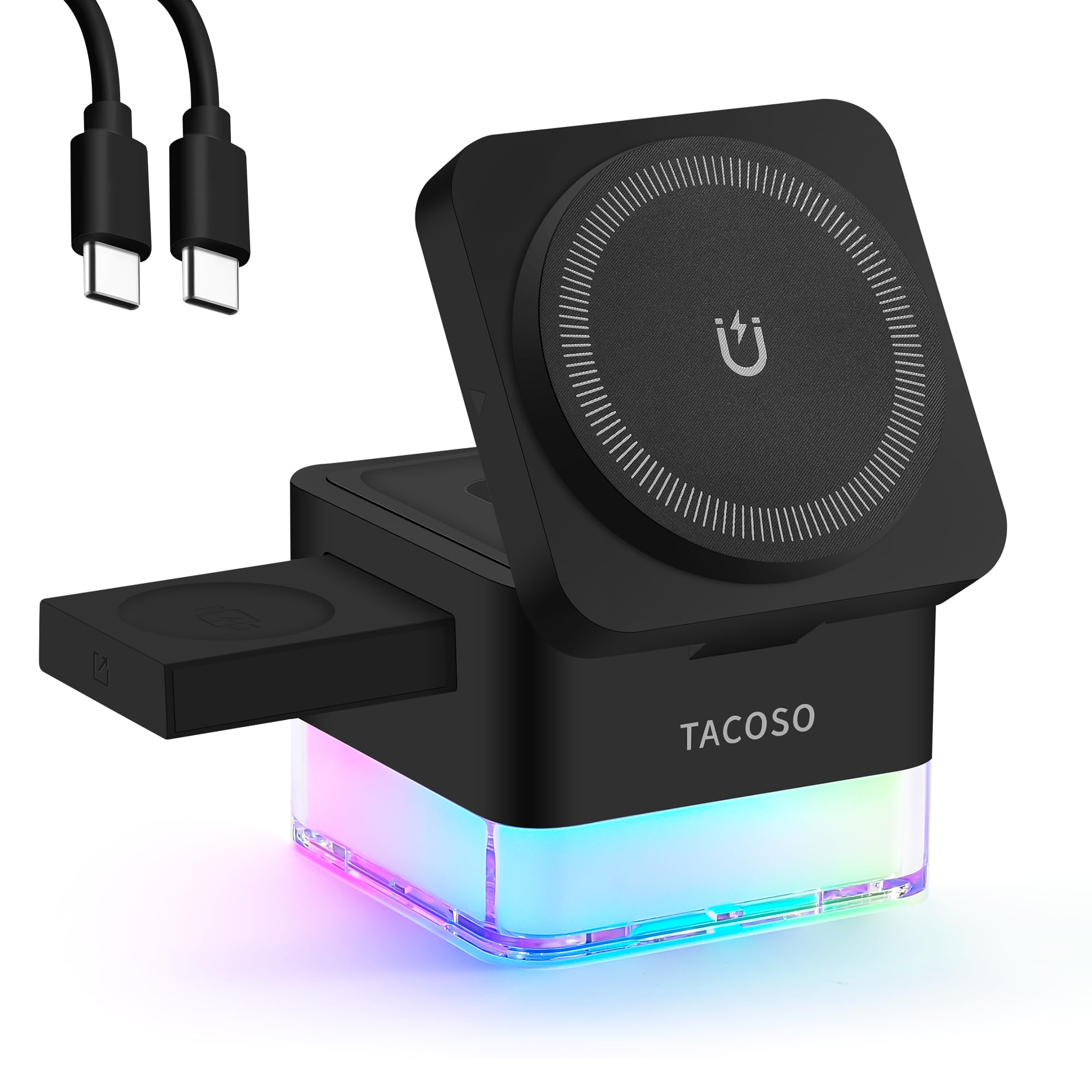 TACOSO Wireless-Charger 3 in 1 Apple-Charging-Station-Cube Nightlight Lamp 15W Magnetic Charger Stand Foldable Charging Dock for iPhone 16/15/14/13/12