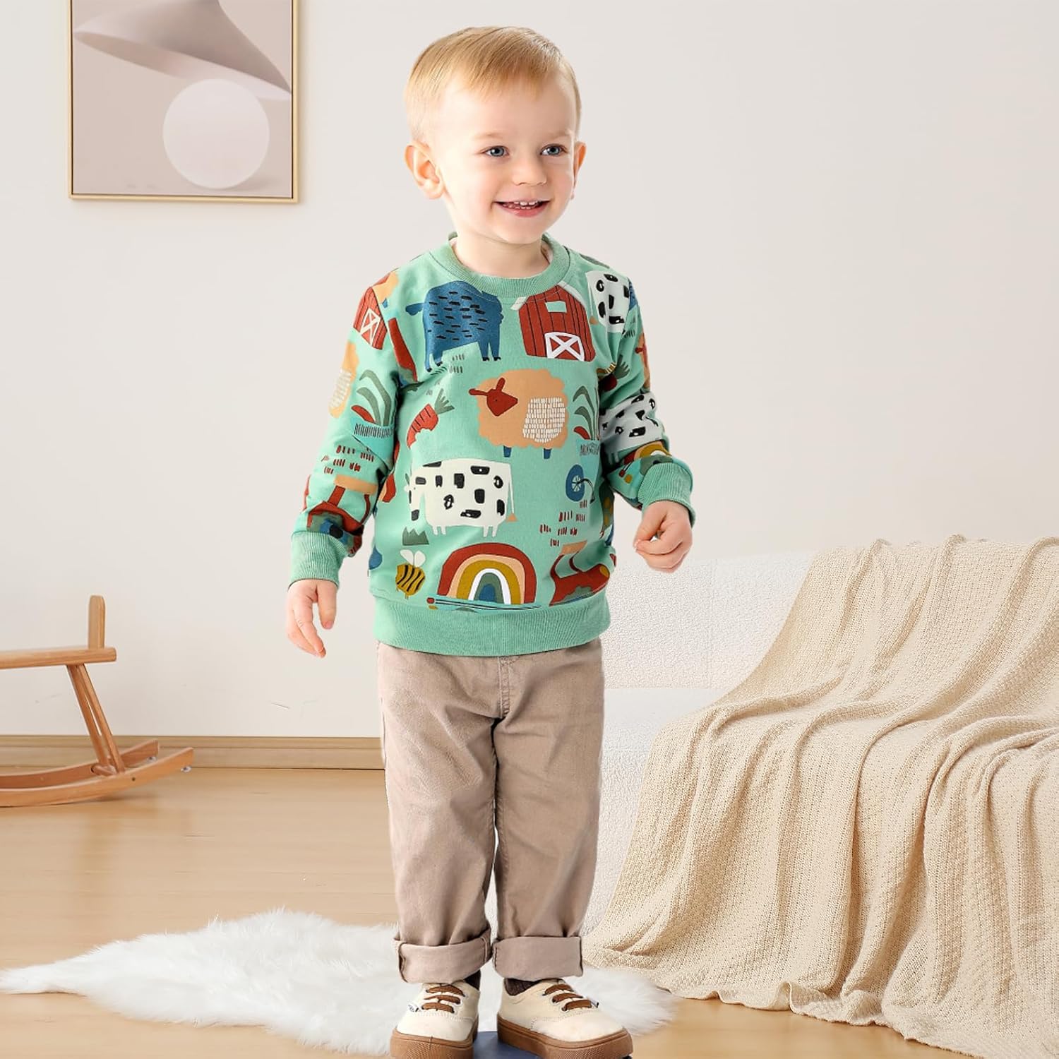 GFQLONG Toddler Boy Sweatshirts,Boys Pullover Crewneck Long Sleeve Shirts,Cotton Dinosaur Cartoon Sweaters Tops - Image 3