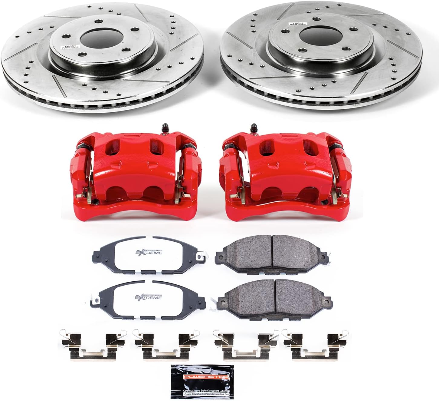 PowerStop Front Brake & Caliper Kit For INFINITI JX35 2013 |QX60 2014-20 |Nissan Murano 2015-24 - Drilled and Slotted Truck & Tow Disc Rotors with Ceramic Brake Pads Upgrade, KC6496-36