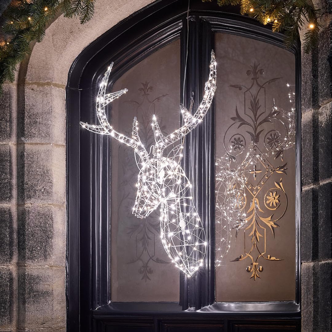Lights4fun Rendier hert hoofd oplichten kerstdecoratie 250 warm witte LED's batterij aangedreven met timer 84cm binnen en buiten gebruik Lights4fun Rendier hert hoofd oplichten kerstdecoratie 250 warm witte LED's batterij aangedreven met timer 84cm binnen en buiten gebruik