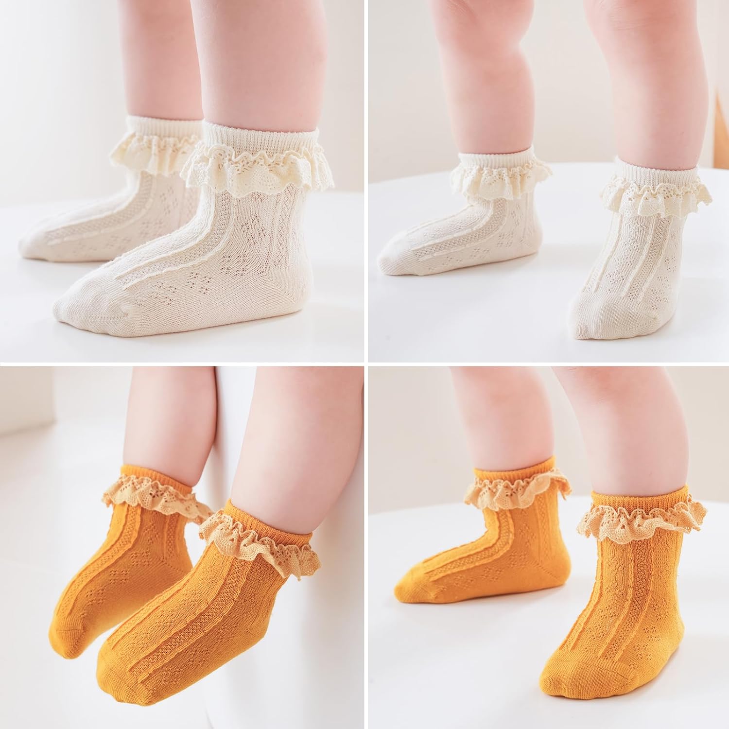 Mini angel Baby Girl Socks Infant Toddler Ruffle Eyelet Lace Socks Girls Ruffle Sock Seamless Princess Frilly Sock for Kids - Image 3