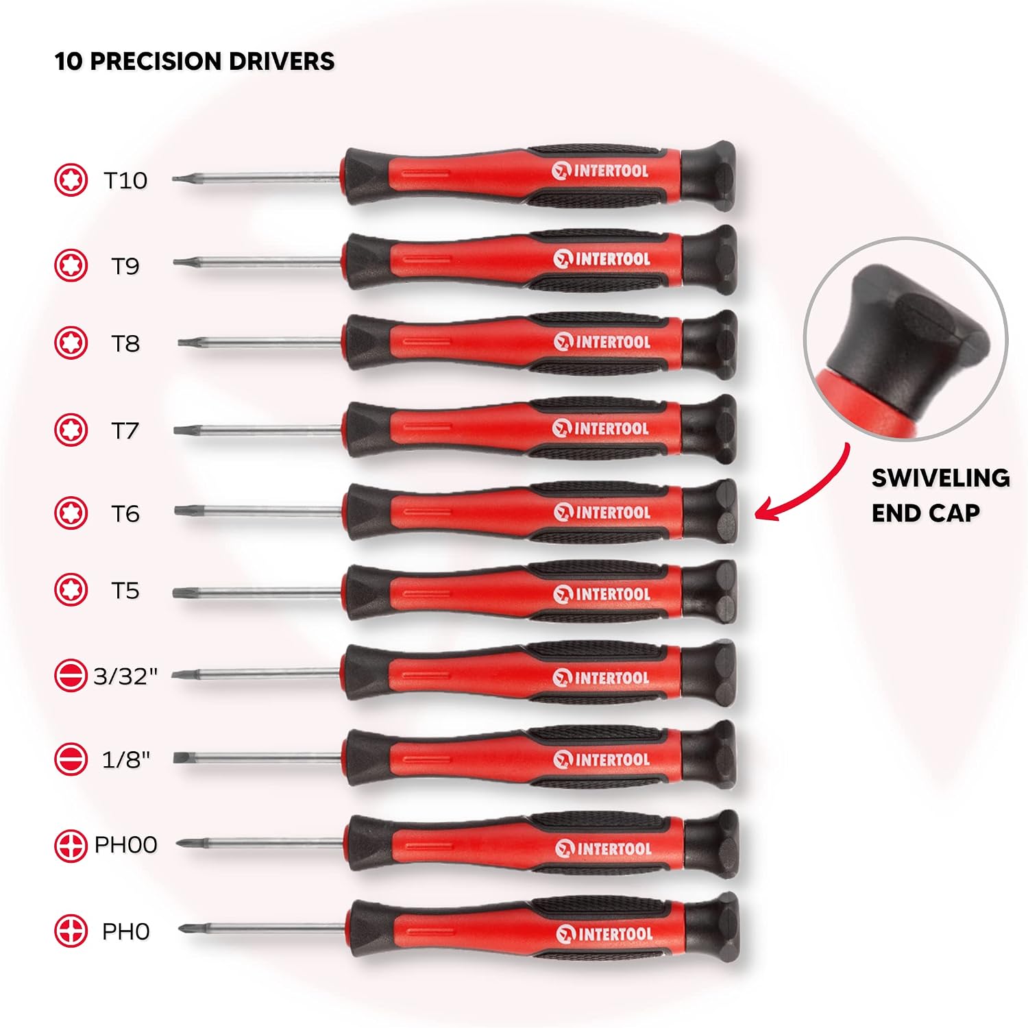 INTERTOOL Magnetic Screwdriver Set with Mountable Rack Stand, Precision Screw Drivers, Stubby, Bits 36pc - Impact S2 Steel - Flat, Phillips, Pozidriv, Torx, Hex, Square - VT08-3443