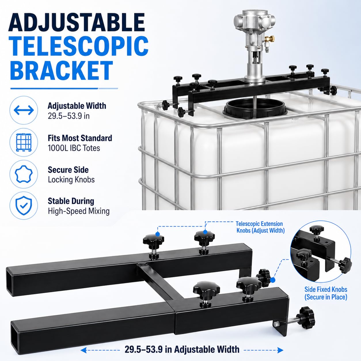 Agitador Mezclador De Asas IBC, Mezcladora Neumática con Soporte para Large5Cylinders | Doble Hélice De 250 Mm (Plegable), Fijación Segura, Mezcla De Alto Rendimiento