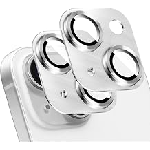 2PCS Metal Camera Lens Protector Compatible for iPhone 12/12 Mini, 3D Texture Aluminum Coverage Tempered Glass Phone Decoration, Full Protection Titanium Back Camera Cover Silver