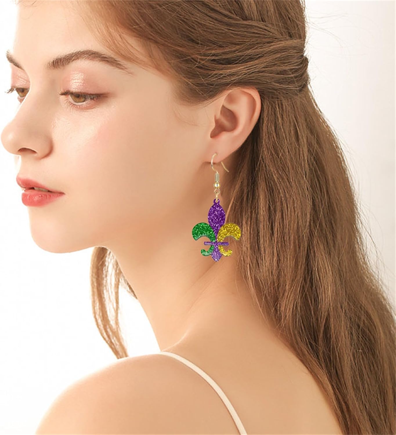 Dreuyet Mardi Gras Acrylic Earrings Crown Carnival Mask Letter MARDI GRAS Dangle Earrings for Women Holiday Jewelry Dangling Festival Boho Llama Fun Drop Earrings Parade - Image 6