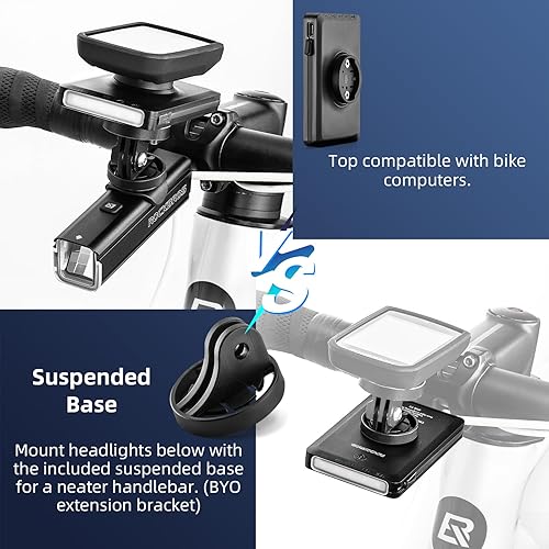 Miniatura 2 de ROCKBROS Soporte para bicicleta compatible con computadora de ciclismo, 10000mAh5000mAh Type-C Recarga Luz de bicicleta