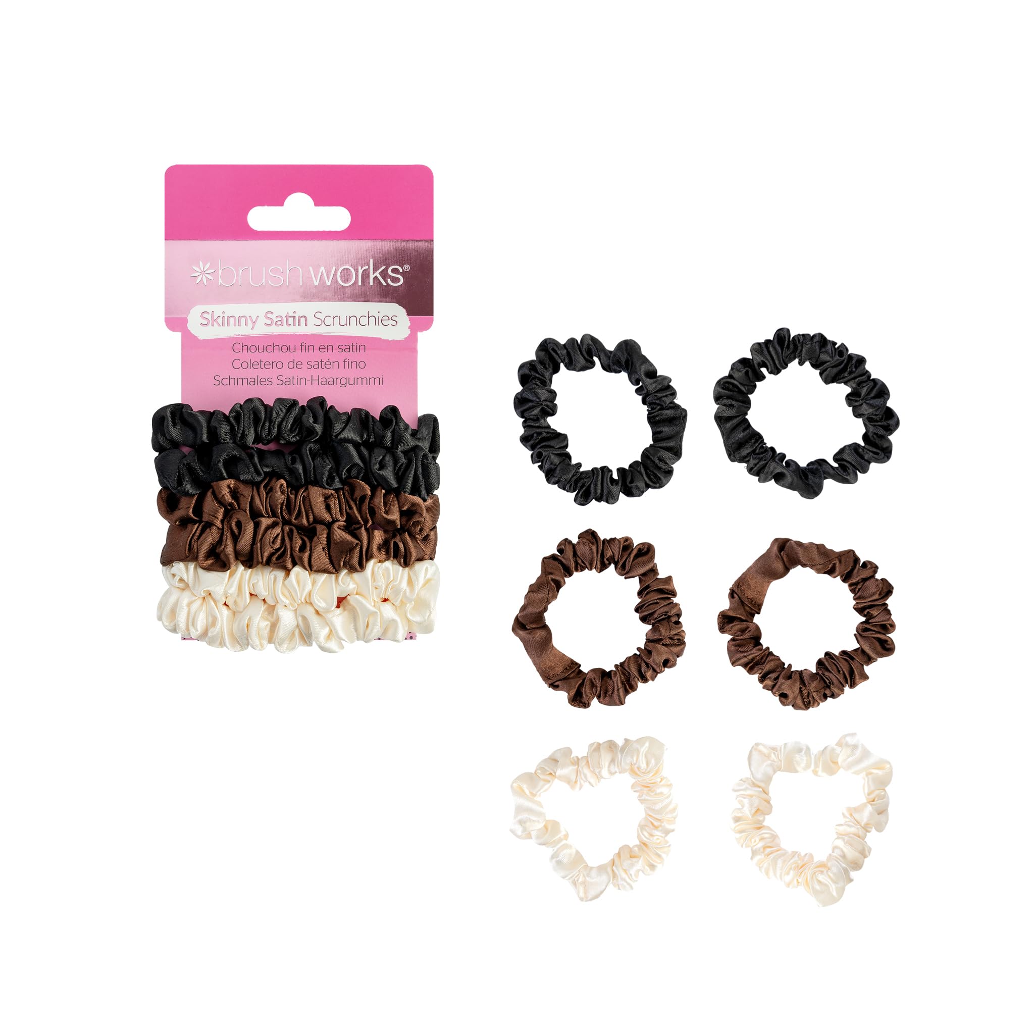 Brushworks Skinny Satin Scrunchies - 6 szt