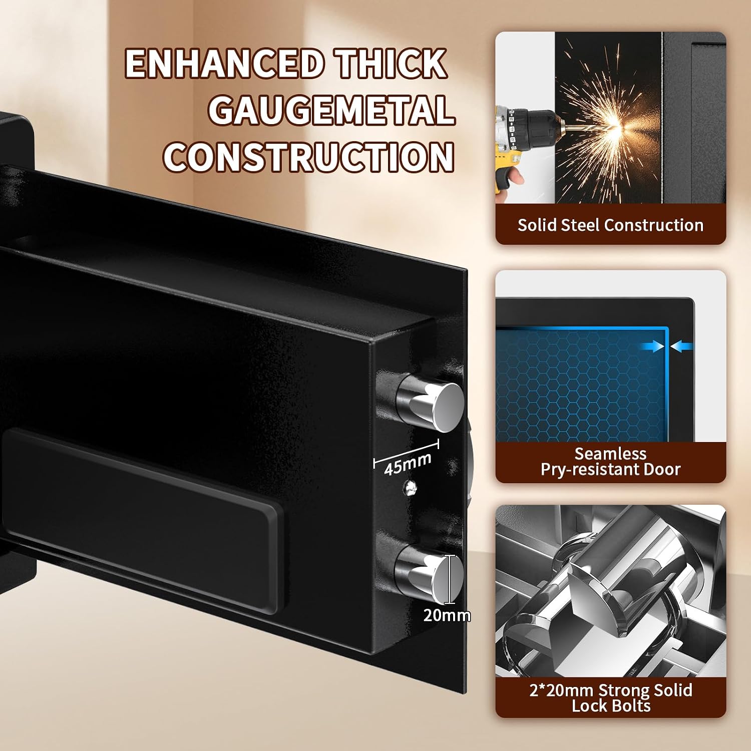 Biometric Safe with Fingerprint Lock, 0.45 Cuft Small Security Safe Box | Supports 30 Fingerprints & 3-8 Digit Pin Access, With Silent Mode, Backlit Keypad, Led Light, Metal Knob And Removable Shelf