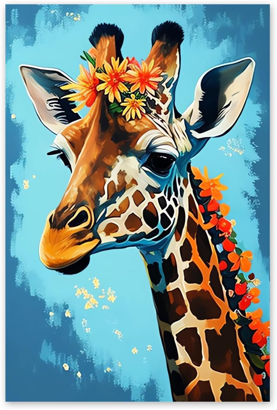 NSUAJOF Diamond Painting Kits, Personalized 5D for Adult Beginners Blue Background Flower Giraffe DIY Full Round Drill Diamond Art, Great Gift for Friends and Family Home Wall Decor 12x18 Inch